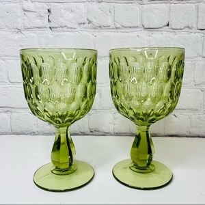 Vintage Thumbprint Green Goblets